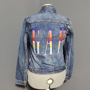GAP Denim Jean Jacket Embroidered Womens Size M 100% Cotton